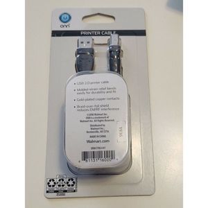 USB 2.0 Printer Cable Onn 480 MBPS/High Speed 10' Cord Black NEW Factory Sealed